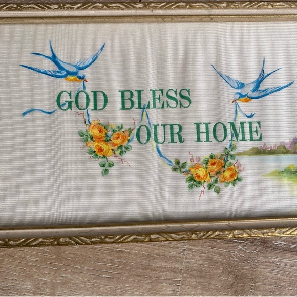 Vintage wall hanging God Bless Our Home cottage core kitsch - Picture 2 of 6